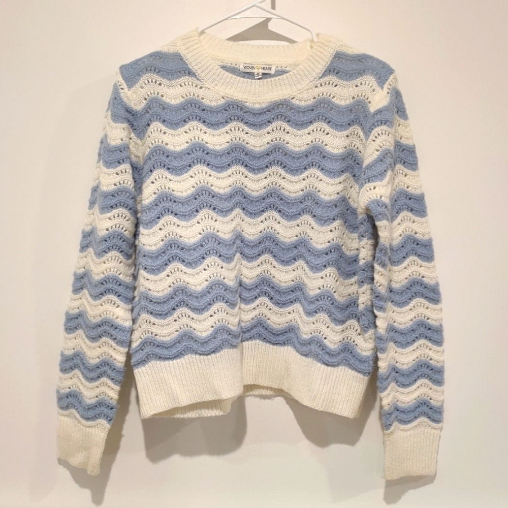 Woven Heart knitted blue and cream sweater - S
